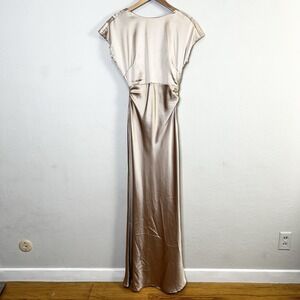 Lulus Captivating Presence Champagne Satin Cowl Back Maxi Dress Size XS FLAWS‎